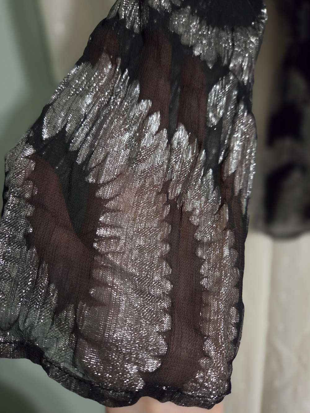 Kaktus Black & Silver Tie-Front Metallic Blouse - Picture 2 of 8